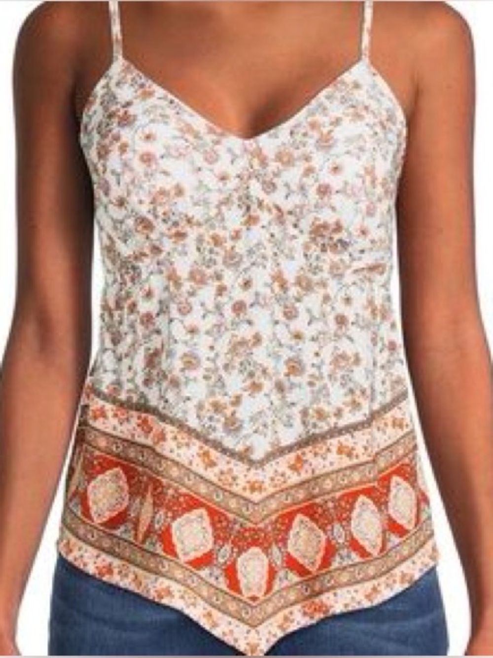 No Boundaries White and Orange Floral Border Cami